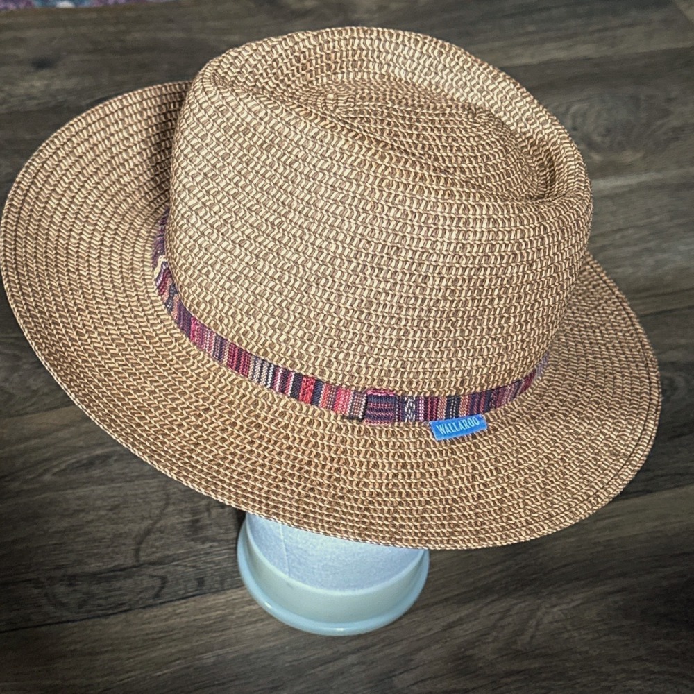 Wallaroo Sedona Petite Woven Fedora 100% Paper Braid Sun Hat Aztec Band 
Sz S